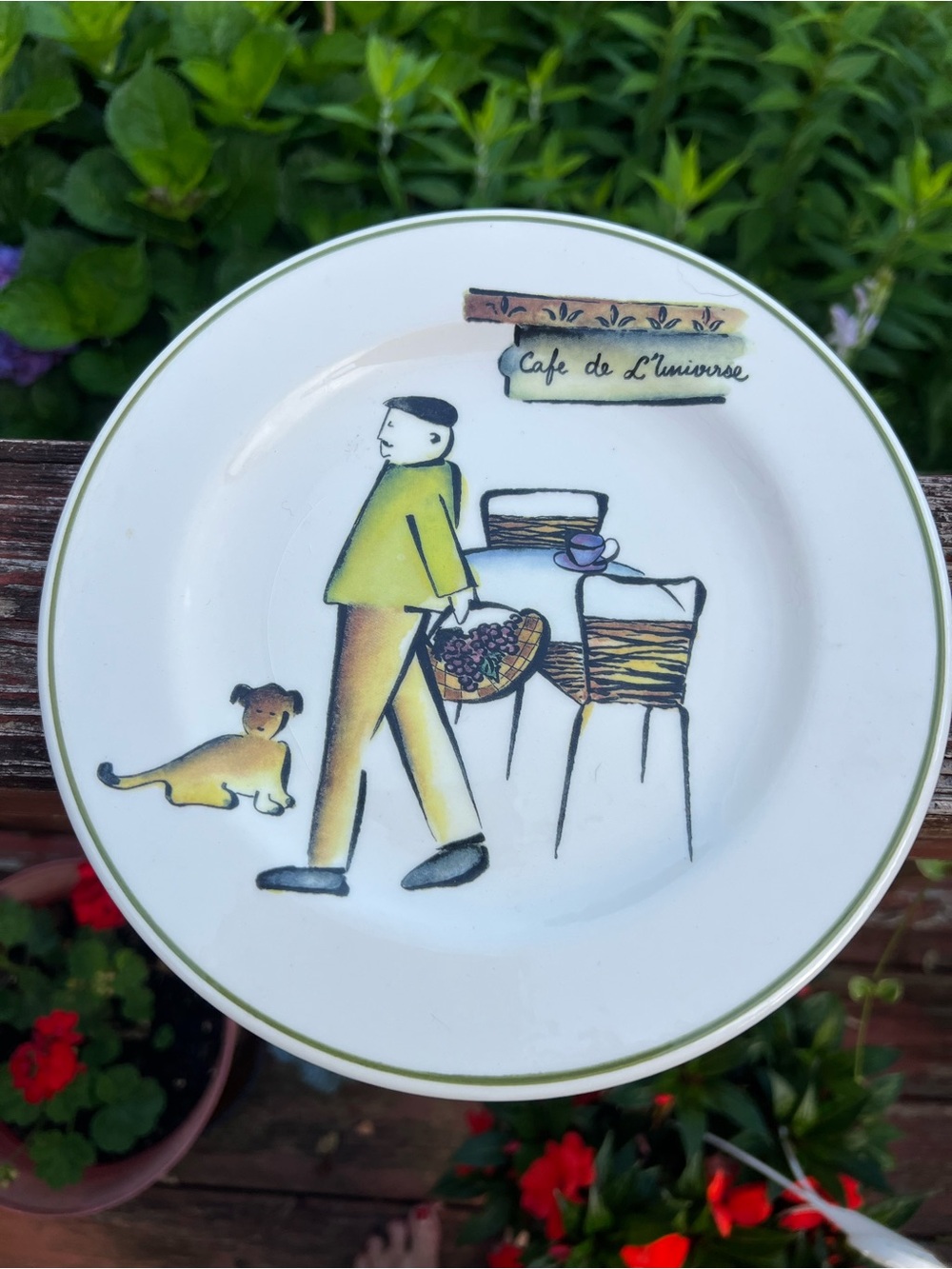 Rosanna Cafe de L'Universo White Plate with Yellow and Green Accents 8.5”